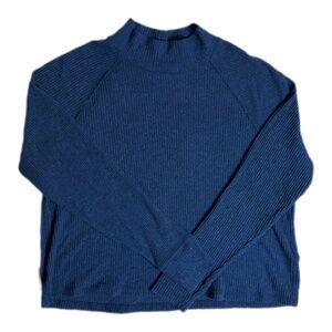 Abercrombie & Fitch Women’s SZ S Blue Ribbed Mock Meck Semi Crop Top/Sweater